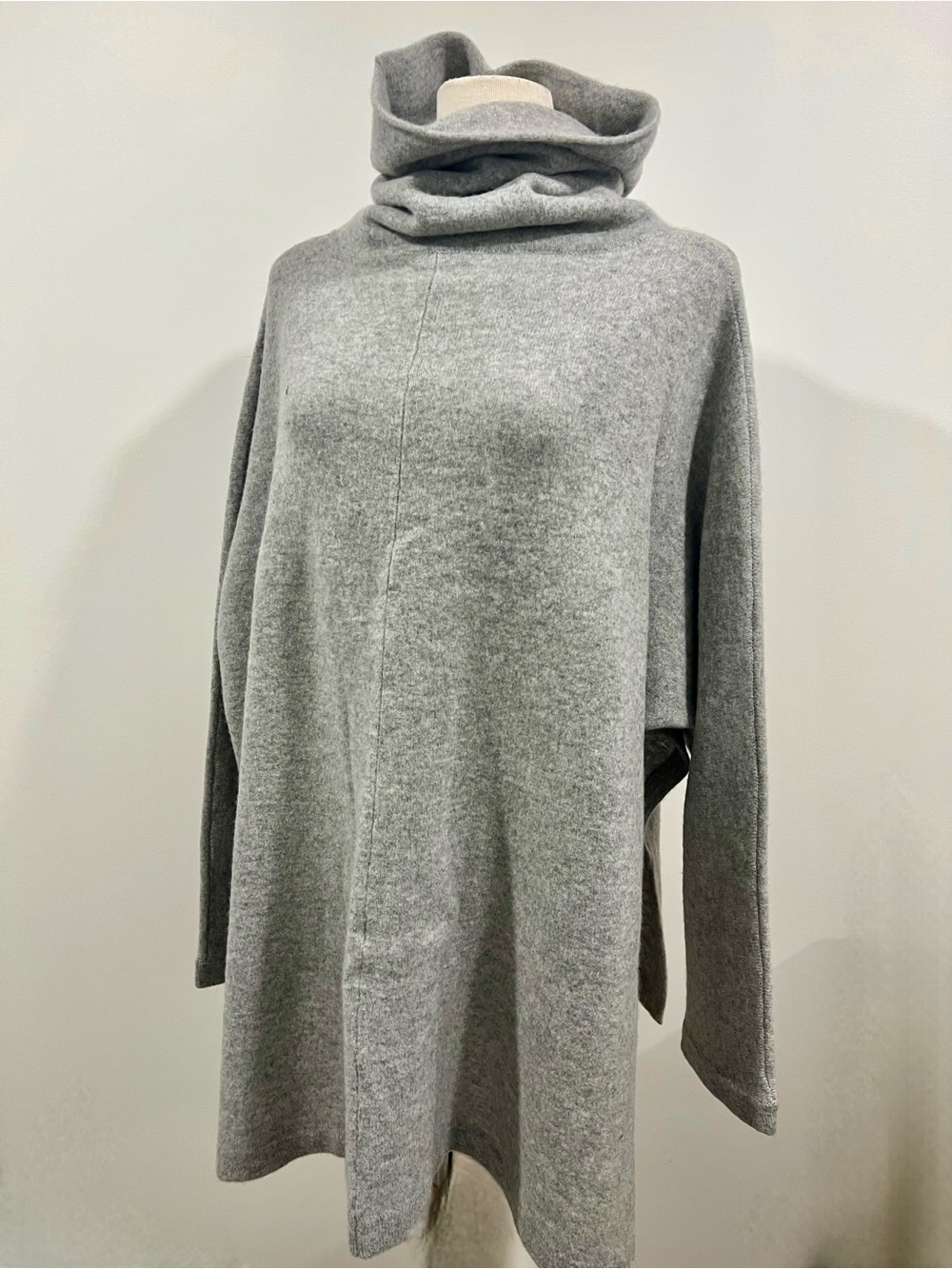 Cozy Grey Cowl-Neck Sweater Poncho